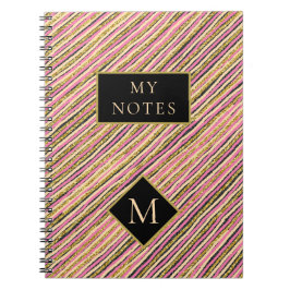 Moderne goudglittermonogram stripes notitieboek