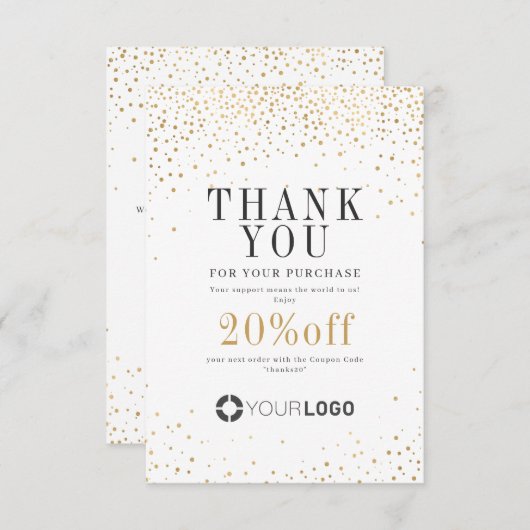 Moderne goudglitteronderneming logo kleine bedrijv bedankkaart (Voorkant / Achterkant)