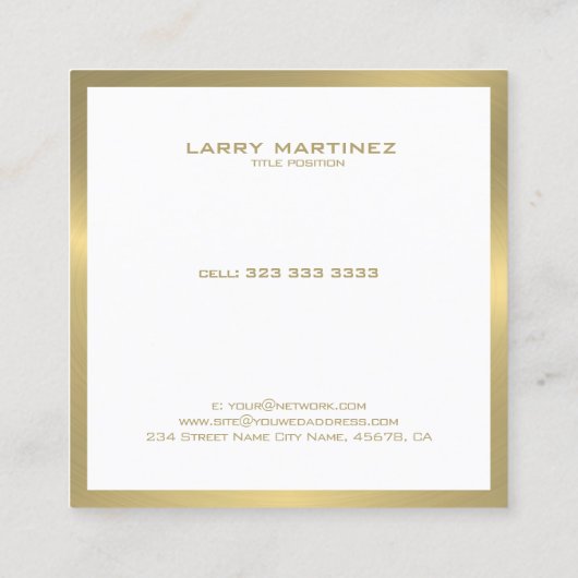 Moderne goudgrens op wit vierkant vierkante visitekaartje (Achterkant)