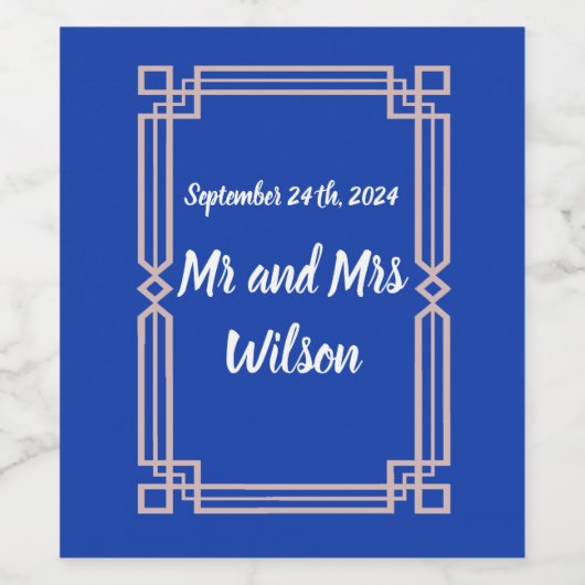 Moderne goudgrens van het Roos aan de marineblauw- Wijn Etiket (Enkel label)