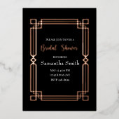 Moderne goudgrens van Roos op zwart Vrijgezellenfe Folie Uitnodiging (Voorkant)