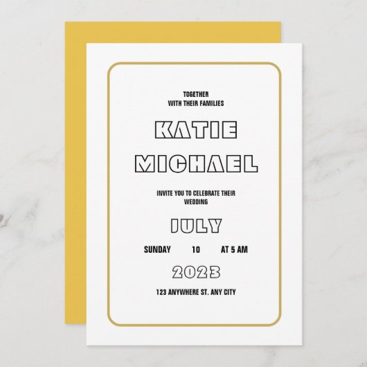 Moderne goudgrensminimalistische bruiloft kaart (Voorkant / Achterkant)