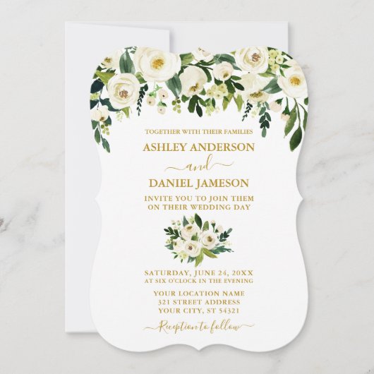 Moderne goudgroene bruine bruiloft kaart (Voorkant)