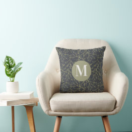 Moderne goudgroene gele Herfst, wit monogram Kussen