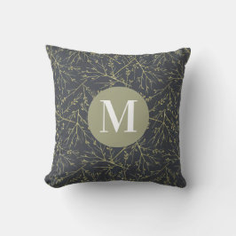 Moderne goudgroene gele Herfst, wit monogram Kussen