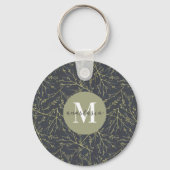 Moderne goudgroene gele Herfst, wit monogram Sleutelhanger (Voorkant)