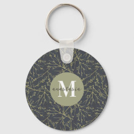 Moderne goudgroene gele Herfst, wit monogram Sleutelhanger