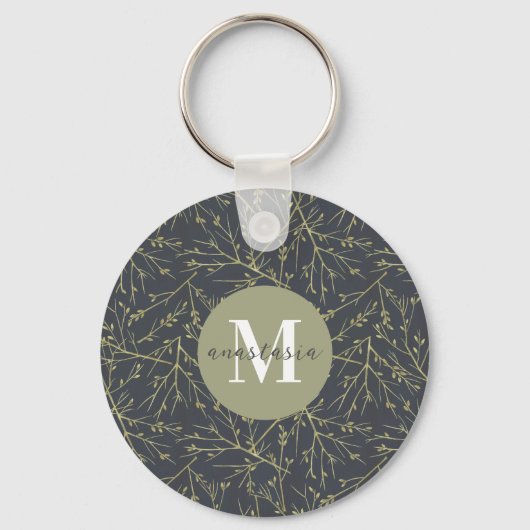 Moderne goudgroene gele Herfst, wit monogram Sleutelhanger (Voorkant)