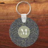 Moderne goudgroene gele Herfst, wit monogram Sleutelhanger (Achterkant)