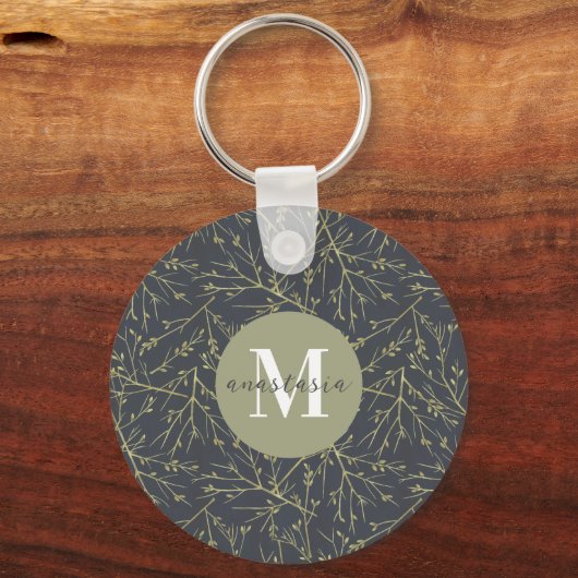 Moderne goudgroene gele Herfst, wit monogram Sleutelhanger (Voorkant)