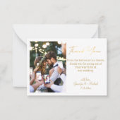 moderne goudhandschrift bruiloft foto bedankt notitiekaartje (Voorkant)