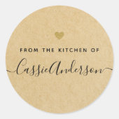 Moderne goudhartbaking van bruinkkraft ronde sticker (Voorkant)