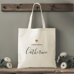 Moderne goudhartbridesmaïde Canvas tas<br><div class="desc">Aangepast ontworpen canvas tas voor uw bruidsmeisje met een persoonlijke naam in moderne handcalligrafie met een gouden hartdesign.</div>