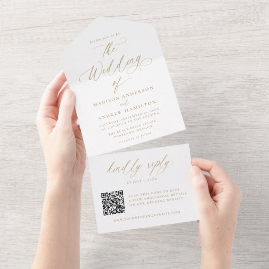 Moderne goudkalligrafie all in one uitnodiging (Afscheurbaar)