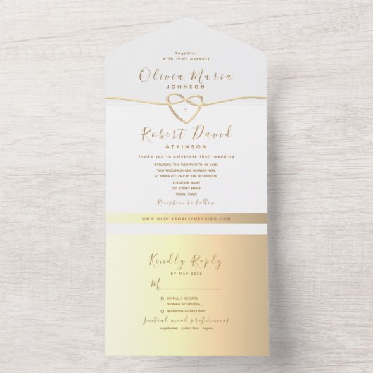 Moderne goudkalligrafie all in one uitnodiging (Binnen)