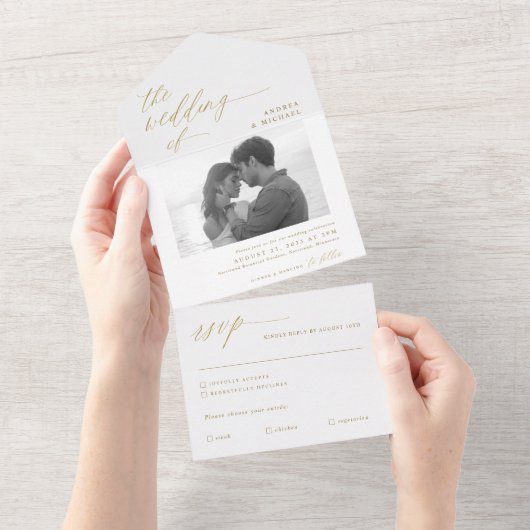 Moderne goudkalligrafie - alles in één foto - brui all in one uitnodiging (Afscheurbaar)