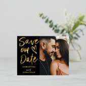 Moderne goudkalligrafie Bespaar onze datum Folie Feestdagen Briefkaart (Staand Voorkant)