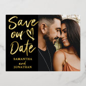 Moderne goudkalligrafie Bespaar onze datum Folie Feestdagen Briefkaart (Voorkant)