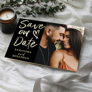 Moderne goudkalligrafie Bespaar onze datum Folie Feestdagen Briefkaart