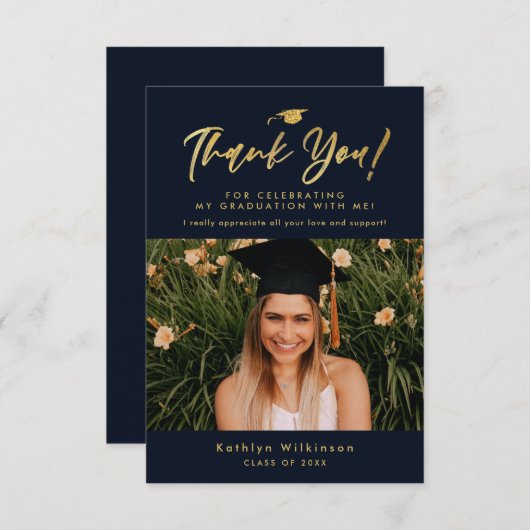 Moderne goudkalligrafie Eenvoudig AFSTUDEERDER Har Kaart (Voorkant / Achterkant)