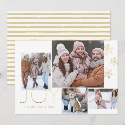 Moderne goudkalligrafie en sneeuwvlokken 1 Foto Feestdagenkaart (Voorkant / Achterkant)