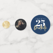 Moderne goudkalligrafie Foto blauw Afstuderen Confetti (Achterkanten)