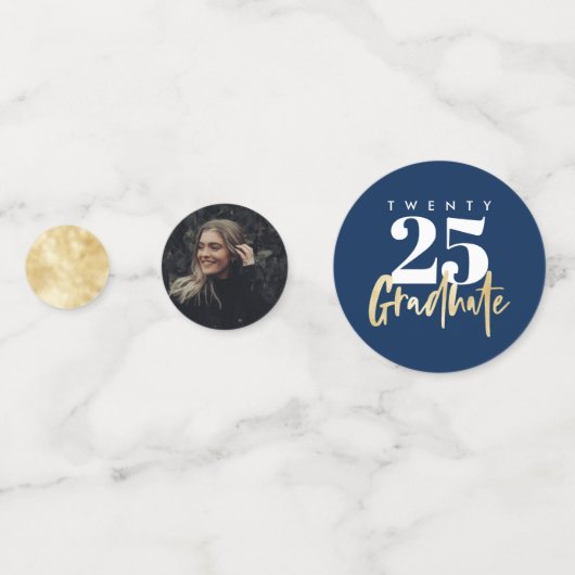 Moderne goudkalligrafie Foto blauw Afstuderen Confetti (Achterkanten)