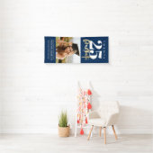 Moderne goudkalligrafie Foto blauw Afstuderen Spandoek (Insitu)