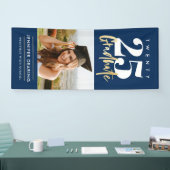 Moderne goudkalligrafie Foto blauw Afstuderen Spandoek (Beurs)