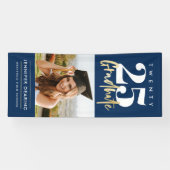 Moderne goudkalligrafie Foto blauw Afstuderen Spandoek (Horizontaal)