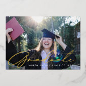 Moderne goudkalligrafie Foto GraduPartij Folie Uitnodiging (Voorkant)