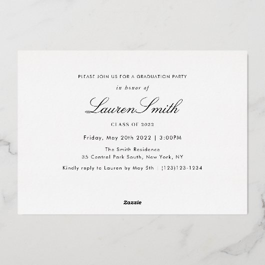 Moderne goudkalligrafie Foto GraduPartij Folie Uitnodiging (Achterkant)