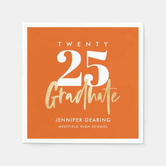 Moderne goudkalligrafie Foto Oranje Afstuderen Servet (Voorkant)