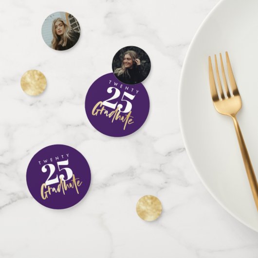 Moderne goudkalligrafie Foto Paars Afstuderen Confetti (Groep)