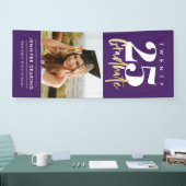 Moderne goudkalligrafie Foto Paars Afstuderen Spandoek (Beurs)