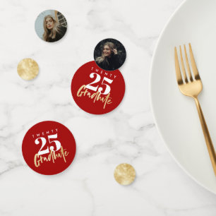 Moderne goudkalligrafie Foto rood Afstuderen Confetti