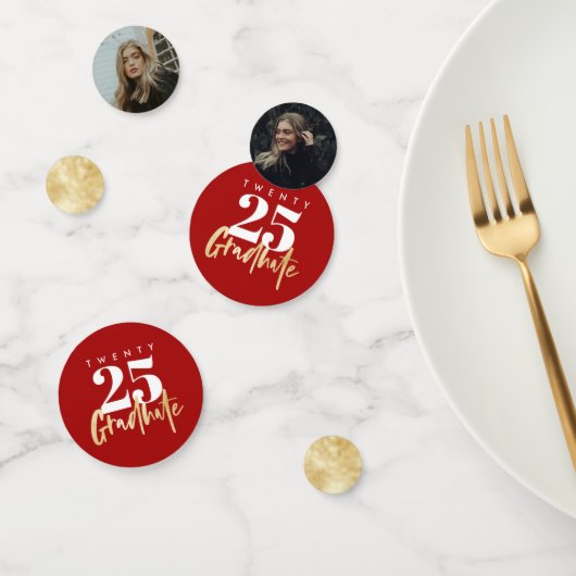 Moderne goudkalligrafie Foto rood Afstuderen Confetti (Groep)