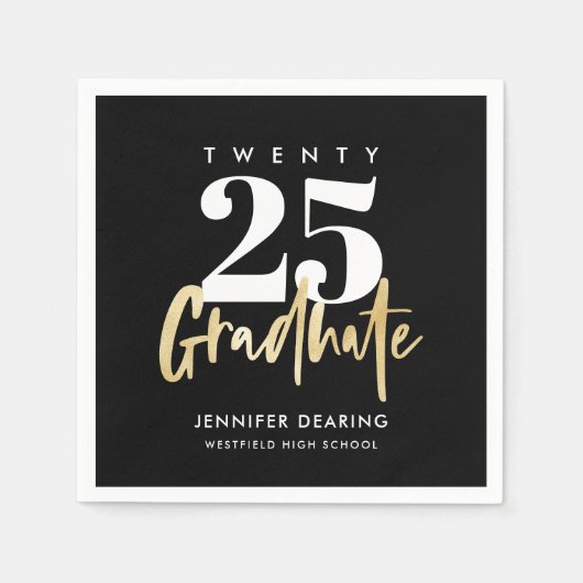 Moderne goudkalligrafie Foto zwart Afstuderen Servet (Voorkant)