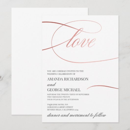 Moderne goudkalligrafie met chic roos elegant brui kaart (Voorkant / Achterkant)