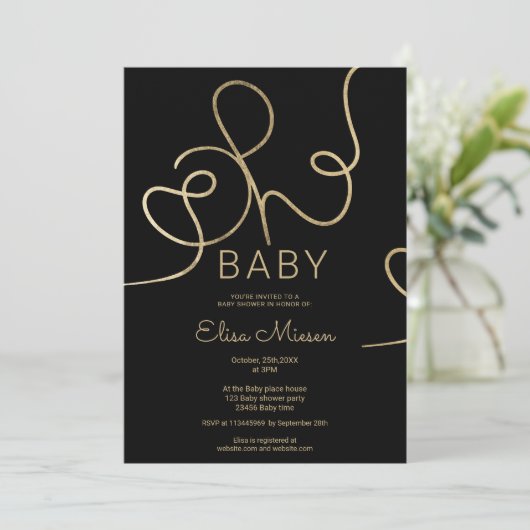 Moderne goudkalligrafie Oh baby shower Kaart (Staand voorkant)