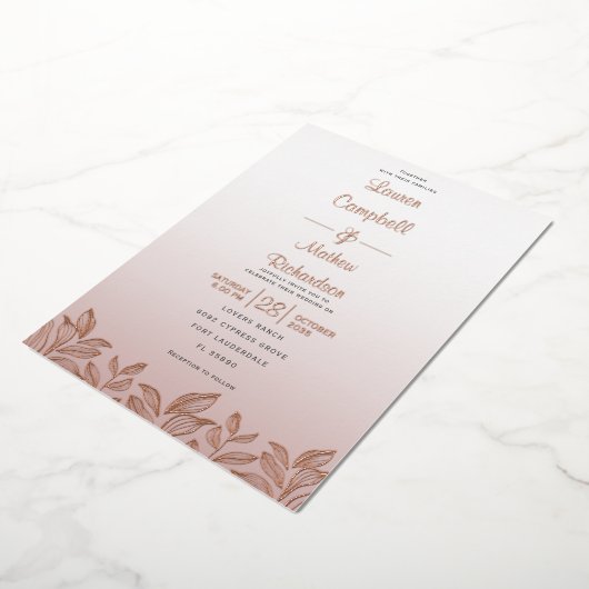 Moderne goudkalligrafie van het Roos Het verbreken Folie Uitnodiging (Gedraaid)