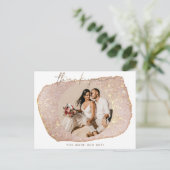 Moderne goudkleurige blush glitter foto trouw dank briefkaart (Staand voorkant)