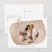 Moderne goudkleurige blush glitter foto trouw dank briefkaart (Voorkant / Achterkant)