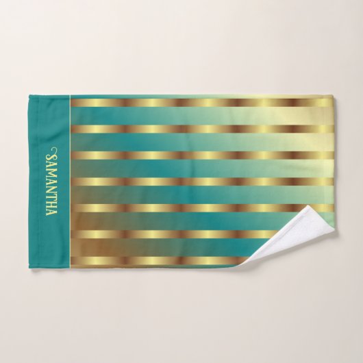 Moderne goudkleurige en Blauwgroen blauwe verloops Bad Handdoek (Handdoek)