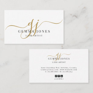 Moderne goudkleurige script monogram naam Lash Art Visitekaartje