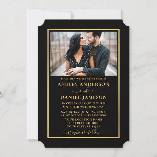 Moderne goudkleurige zwarte en gouden ticketstijl kaart (Voorkant)