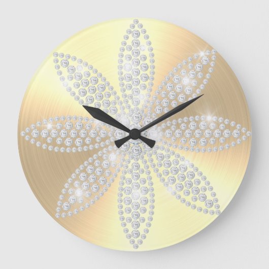 Moderne goudlegant Sparkly Diamond Flower Elegant Grote Klok (Voorkant)
