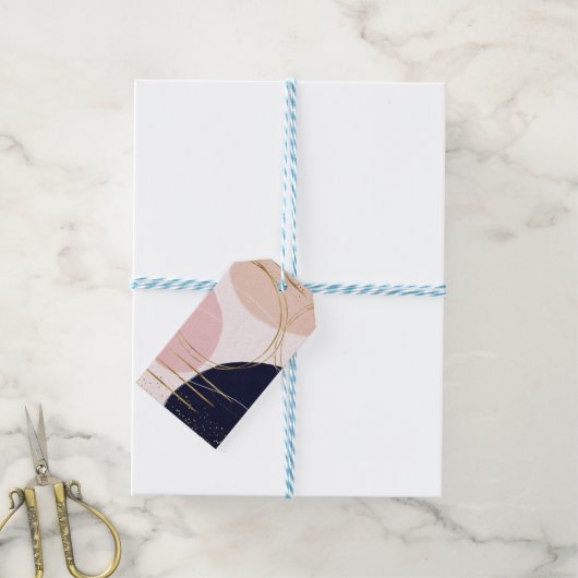 Moderne goudlijnen en cirkels Minimale roze vormge Cadeaulabel (Met Touw)
