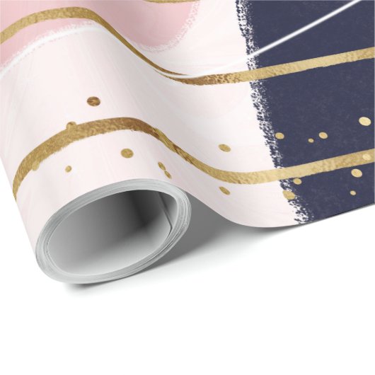 Moderne goudlijnen en cirkels Minimale roze vormge Cadeaupapier (Rol Hoek)