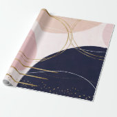 Moderne goudlijnen en cirkels Minimale roze vormge Cadeaupapier (Uitgerold)